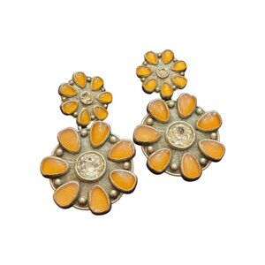 Vintage 80s Karl Lagerfeld Enameled Rhinestone Statement Earrings (A8998)